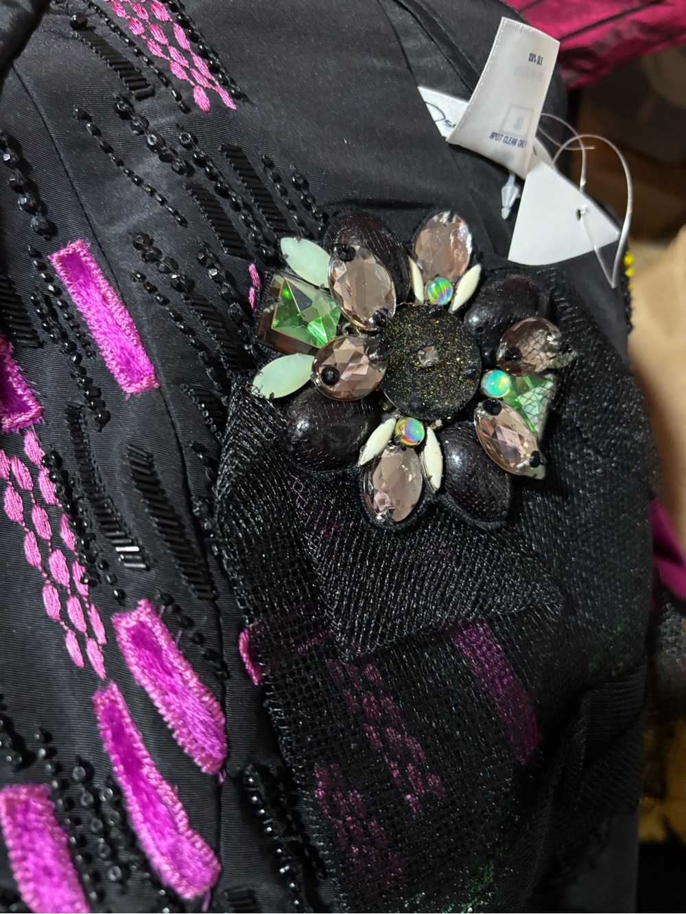 Oscar de la Renta Black Midi Dress with Multicolor Sequin Embroidery - Picture 11 of 14